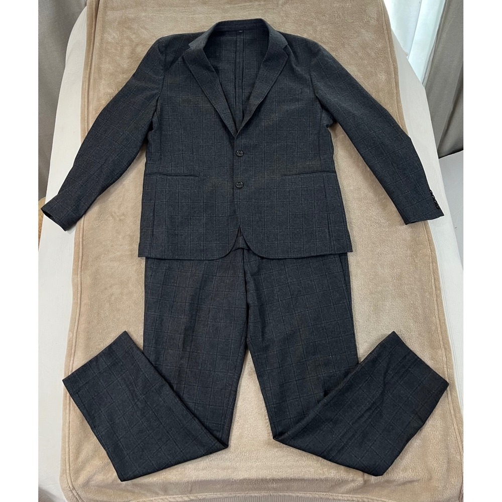 J. Crew Ludlow Slim Suit Moon Jacket 46R Pants Men's 36 Gray Windowpane Wool EUC